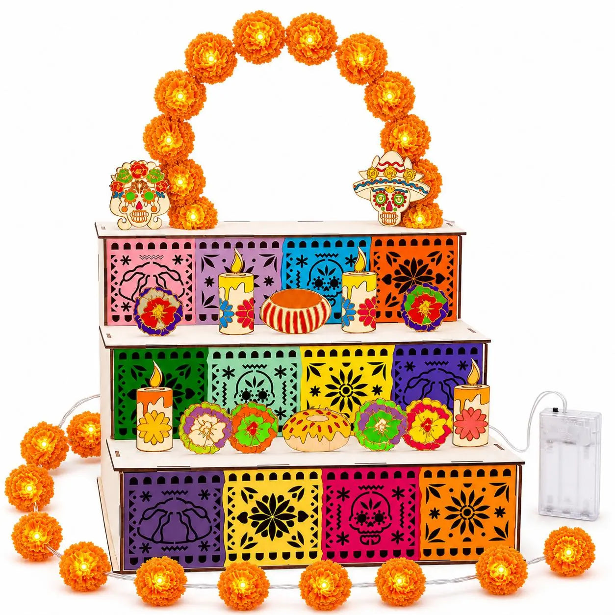 Wooden Día de los Muertos Celebration Altar Set